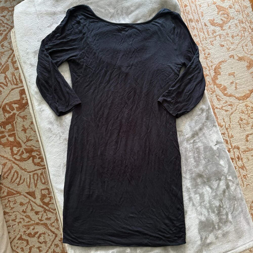 Like New Leith Black Boat Neck & Low Scoop Back Bodycon Dress w 3/4 Sleeves Sz L